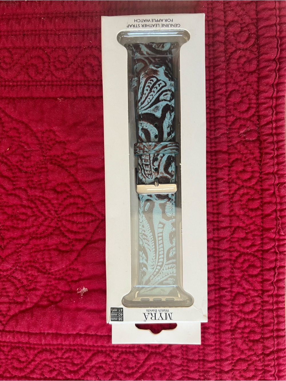 Myra Bag Blue and Black Paisley Quilted Watch Band